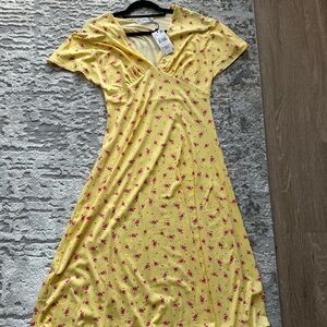 MANGO light yellow midi dress floral Size M